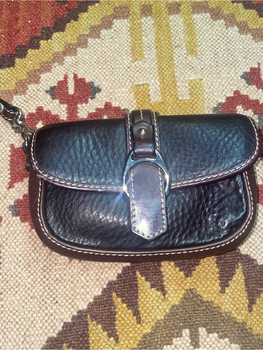 Dooney & Bourke Dark Brown Pebbled Leather Wristlet Clutch